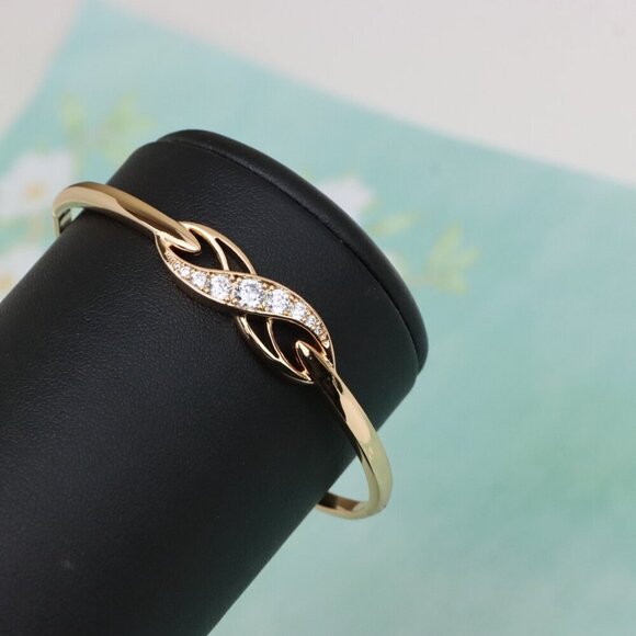 Rose Gold Bangle with Elegant Twist Design and Sparkling Stones, XPBL0521 - Picture 8 of 12